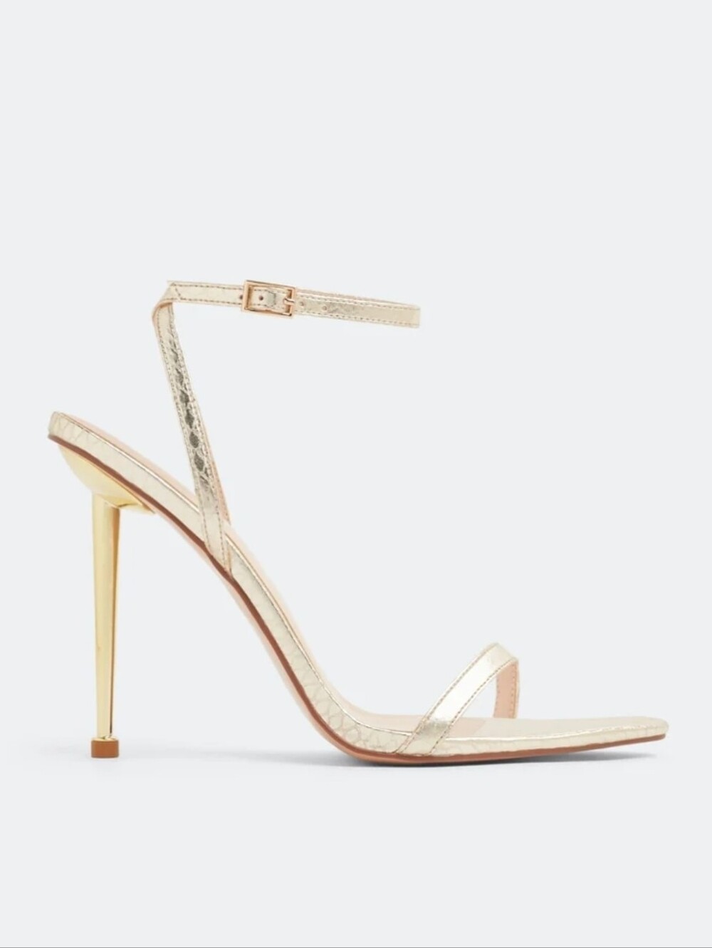 Femme LA The Ford Metallic Gold Stiletto Ankle-Strap Sandal Size 40